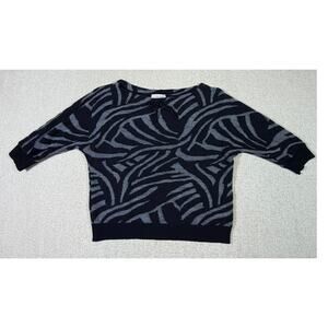 St John Women Med Gray Black Zebra Wool Blend Pullover Luxury Knit Sweater